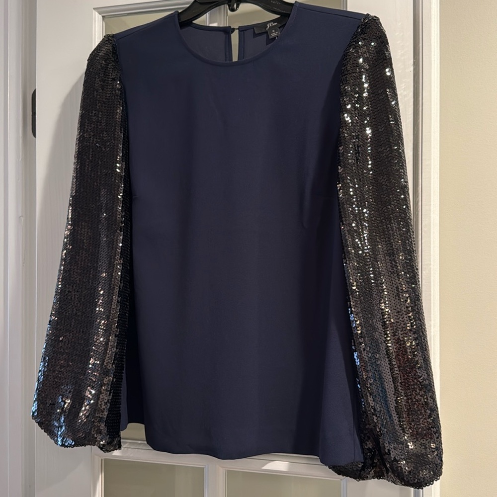 NWT JCrew sequin-sleeve crepe blouse Size S